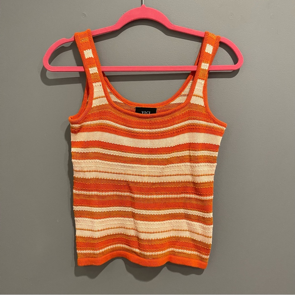 Vici Orange Stripe Texture Tank